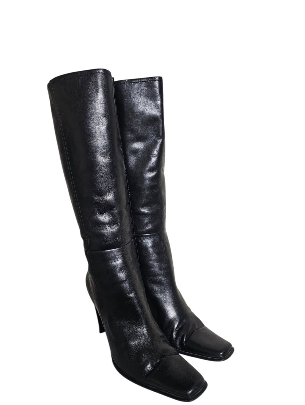 Maripe  Black Leather Knee High Boots Women's US 7.5M Side High Heel